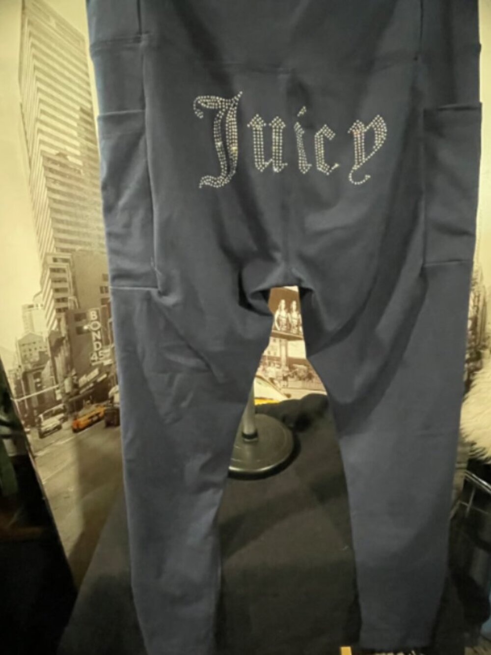 Juicy Couture Sport Navy Leggings with Rhinestone Juicy High Waist SZ Large - Picture 2 of 6